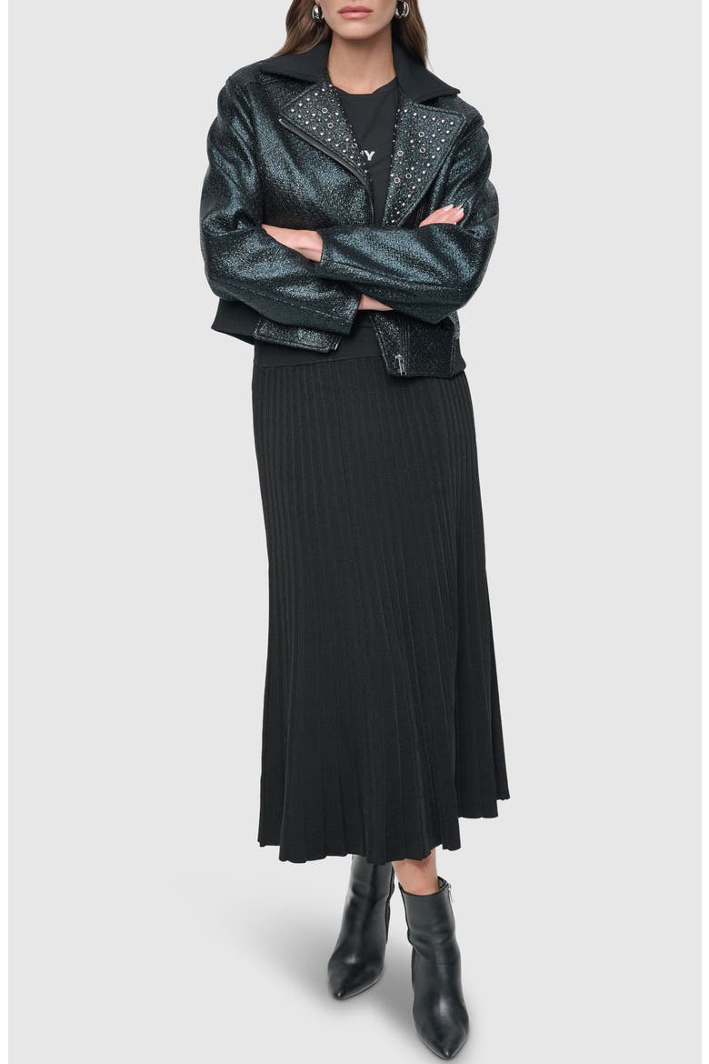 Foil Tweed Moto Jacket, Alternate, color, BLACK