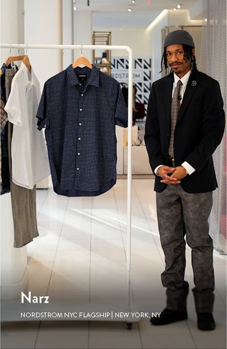 Men's Riviera Slim Fit Stretch Dot Short Sleeve Button-Up Shirt, sales video thumbnail