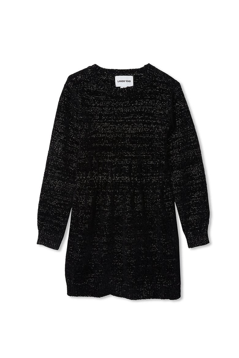 Girls Chenille Cinched Waist Sweater Dress, Main, color, Mod Black Glitter