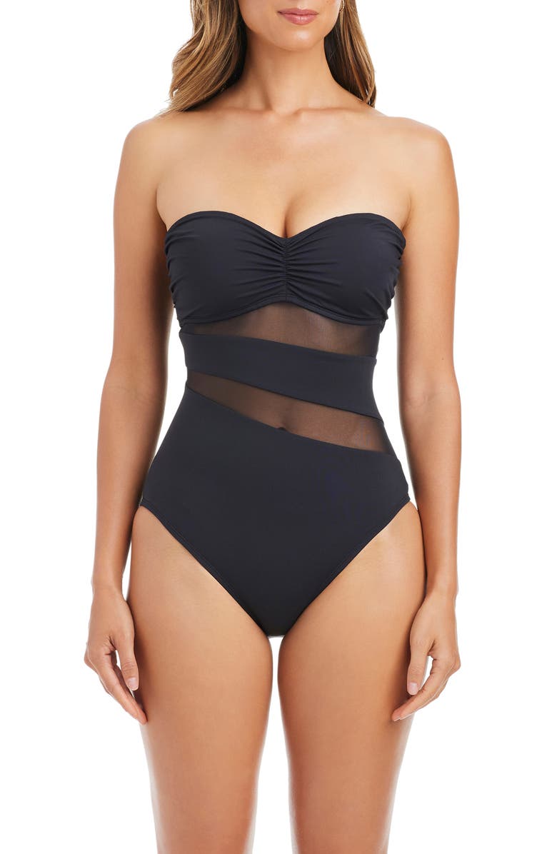 BLEU by Rod Beattie Mesh Inset Bandeau One-Piece Swimsuit, Alternate, color, Black