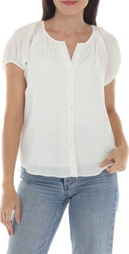 RAIN AND ROSE Button Front Short Sleeve Top