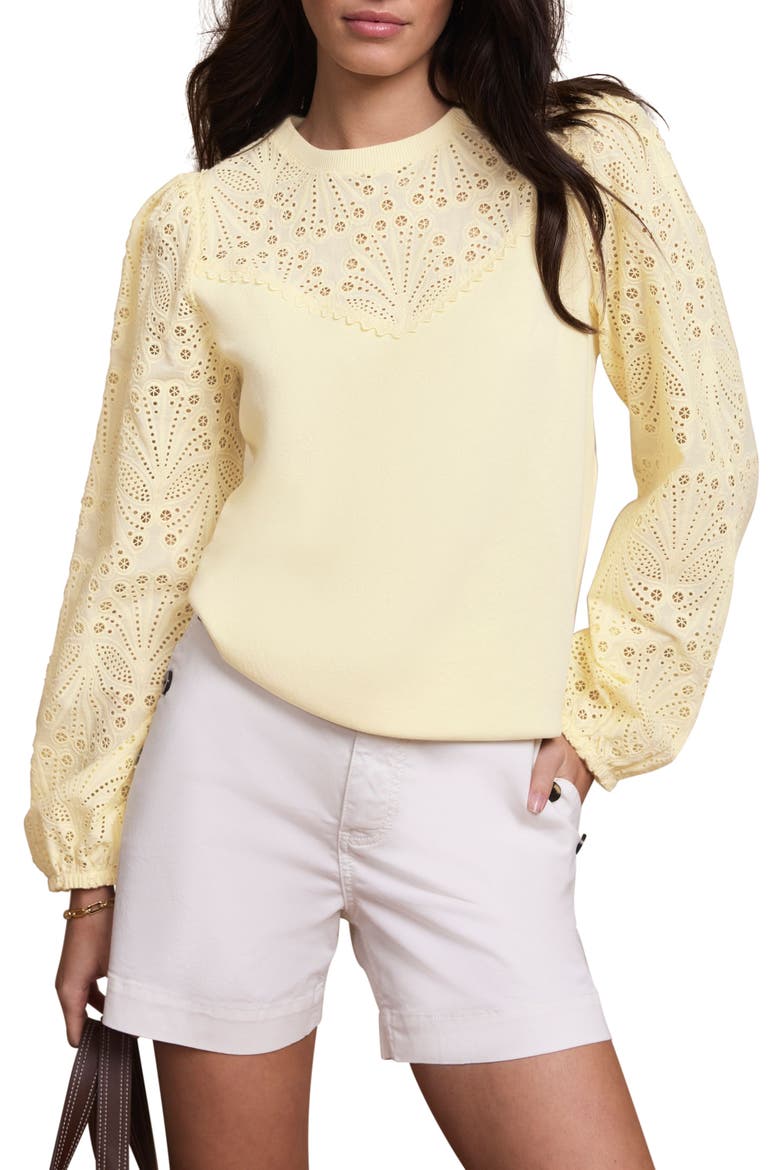 Cotton Blend Broderie Sweatshirt, Alternate, color, Yellow