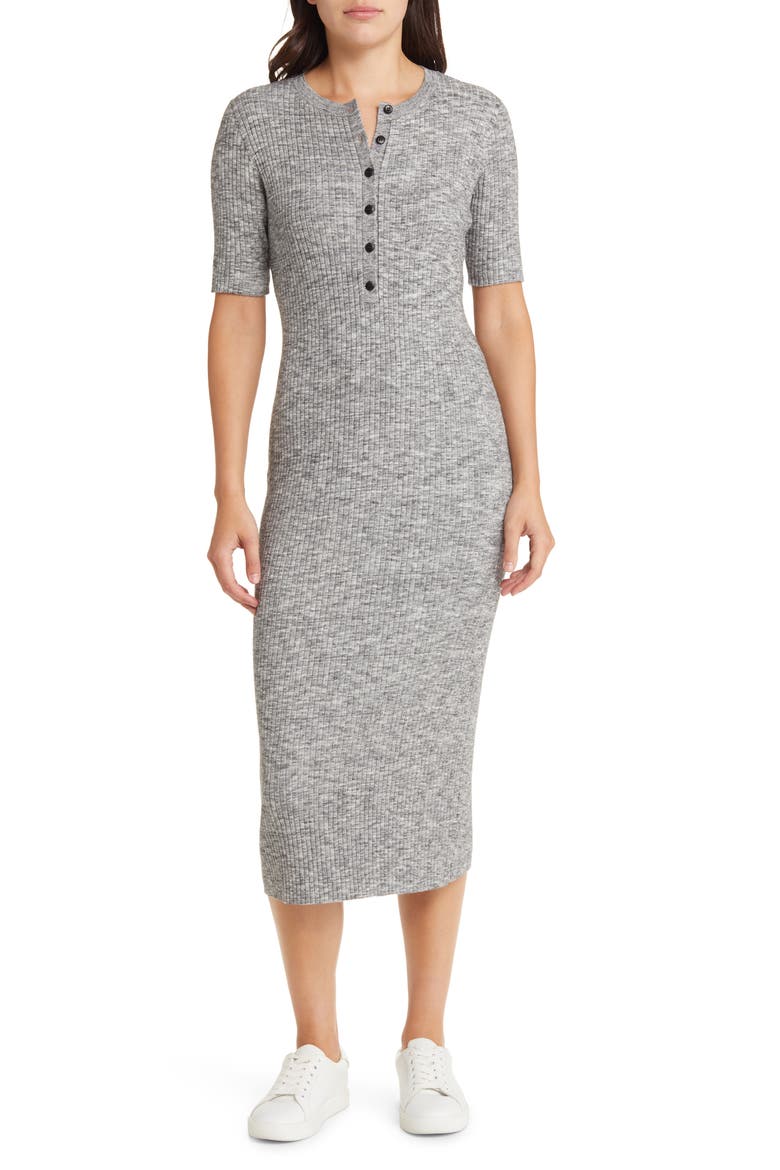 Rib Henley Midi Dress, Main, color, GREY SPACE DYE