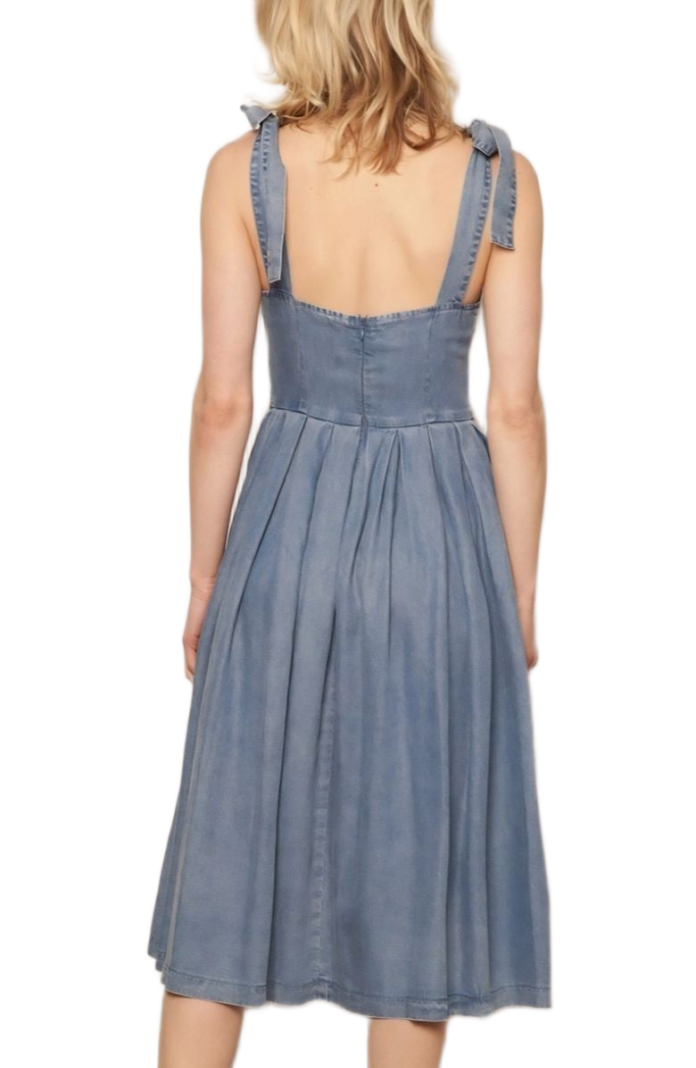 Knit and Lounge Tie Straps Scoop Neck Fitted Bodice Gathered Skirt Midi Dress, Alternate, color, Washed Blue