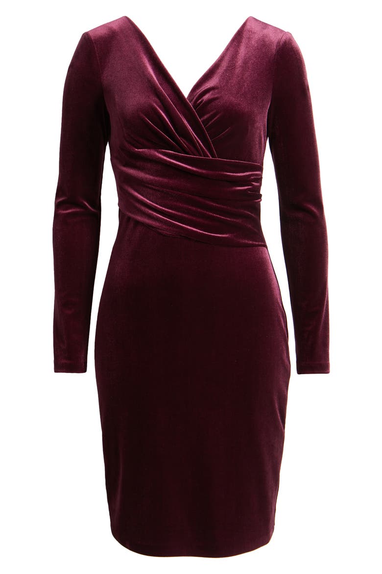 Ruched Long Sleeve Velvet Body-Con Dress, Alternate, color, PLUM