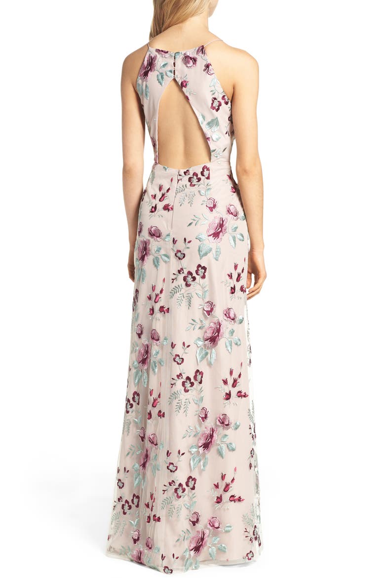 Claire Floral Embroidered Gown, Alternate, color, BERRY VINTAGE IRIS