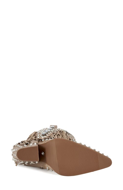 Azalea Wang Tadao Fringe & Crystal Embellished Western Boot In Beige