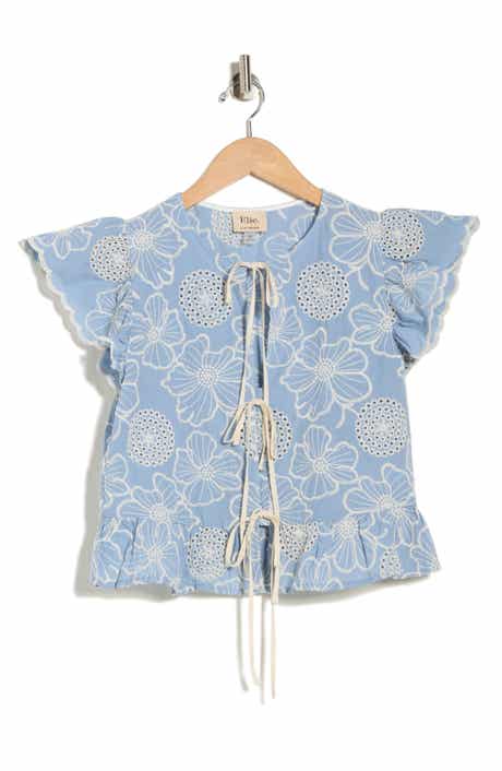 ELIE ELIE TAHARI Embroidered Tie Front Top