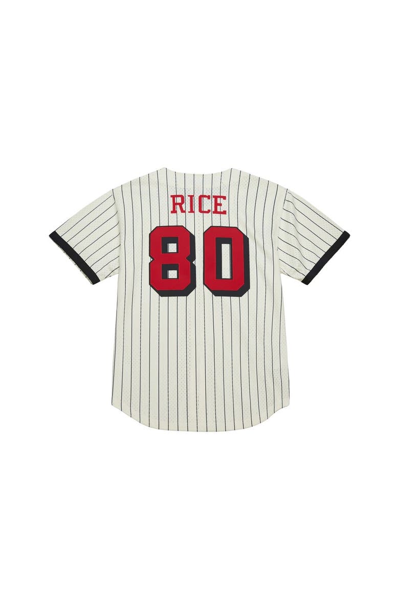 Men's Mitchell & Ness Jerry Rice Cream San Francisco 49ers Name & Number Mesh Button-Up Baseball Jersey, Alternate, color, Cream