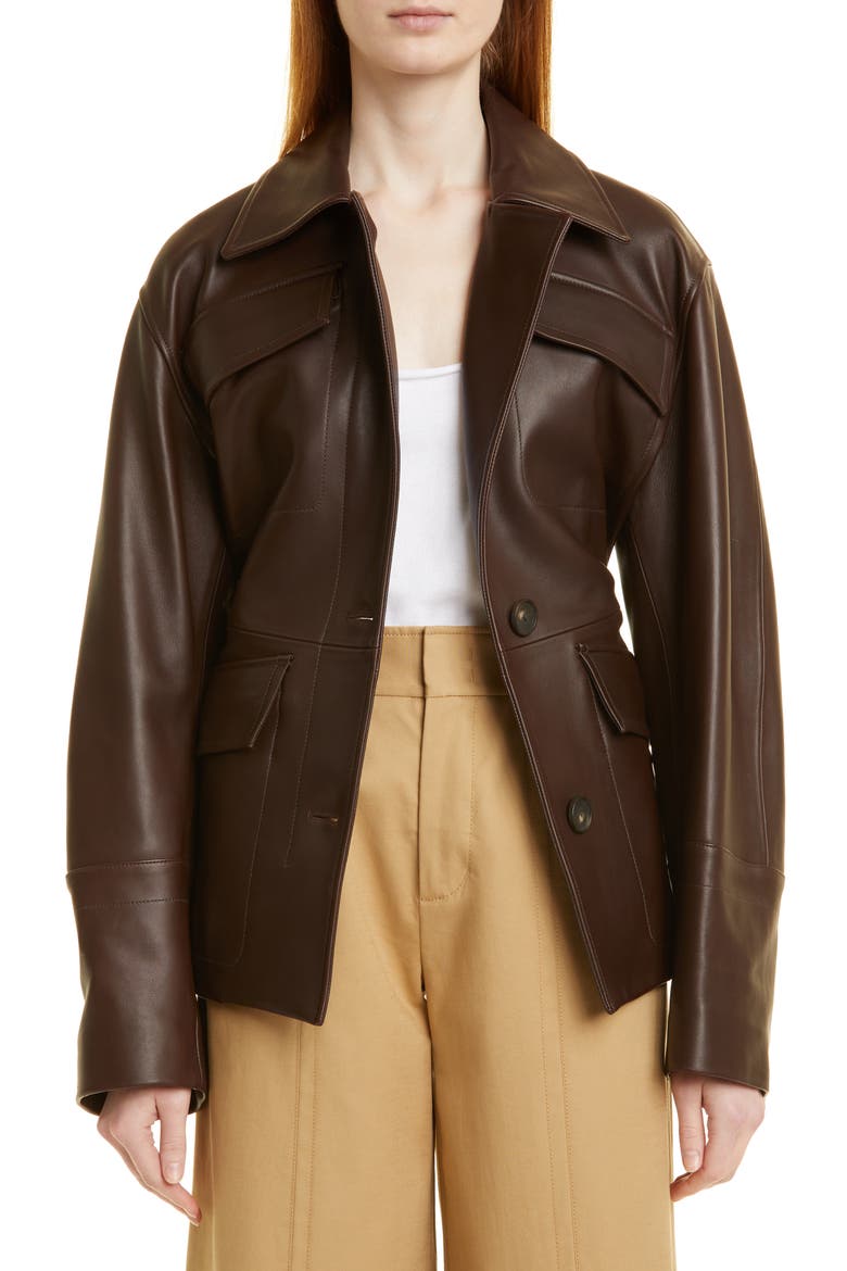 Leather Safari Jacket, Main, color, BLACK TRUFFLE