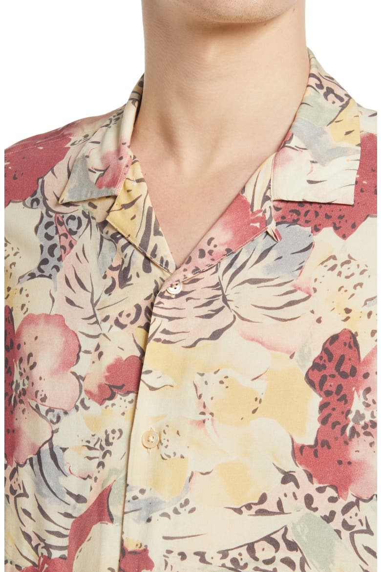 Wailea Floral Short Sleeve Button-Up Camp Shirt, Alternate, color, ECRU