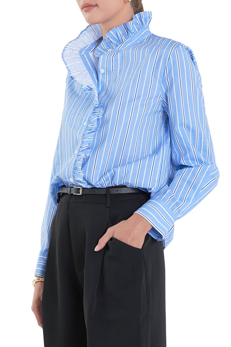 Stripe Ruffle Shirt, Alternate, color, BLUE/ WHITE