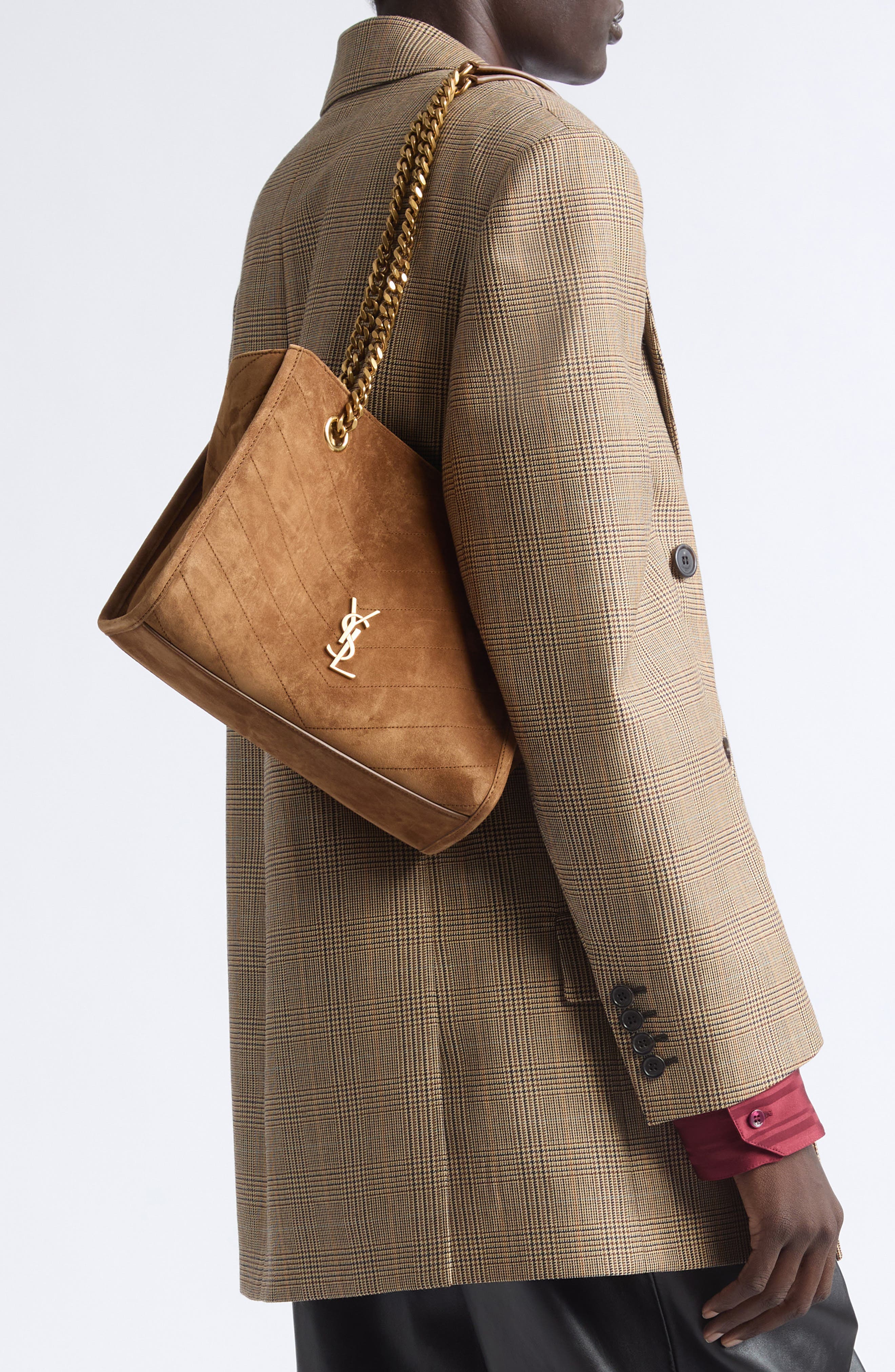 Small Niki Matelassé Suede Shopping Tote, Alternate, color, CARAMEL COGNAC