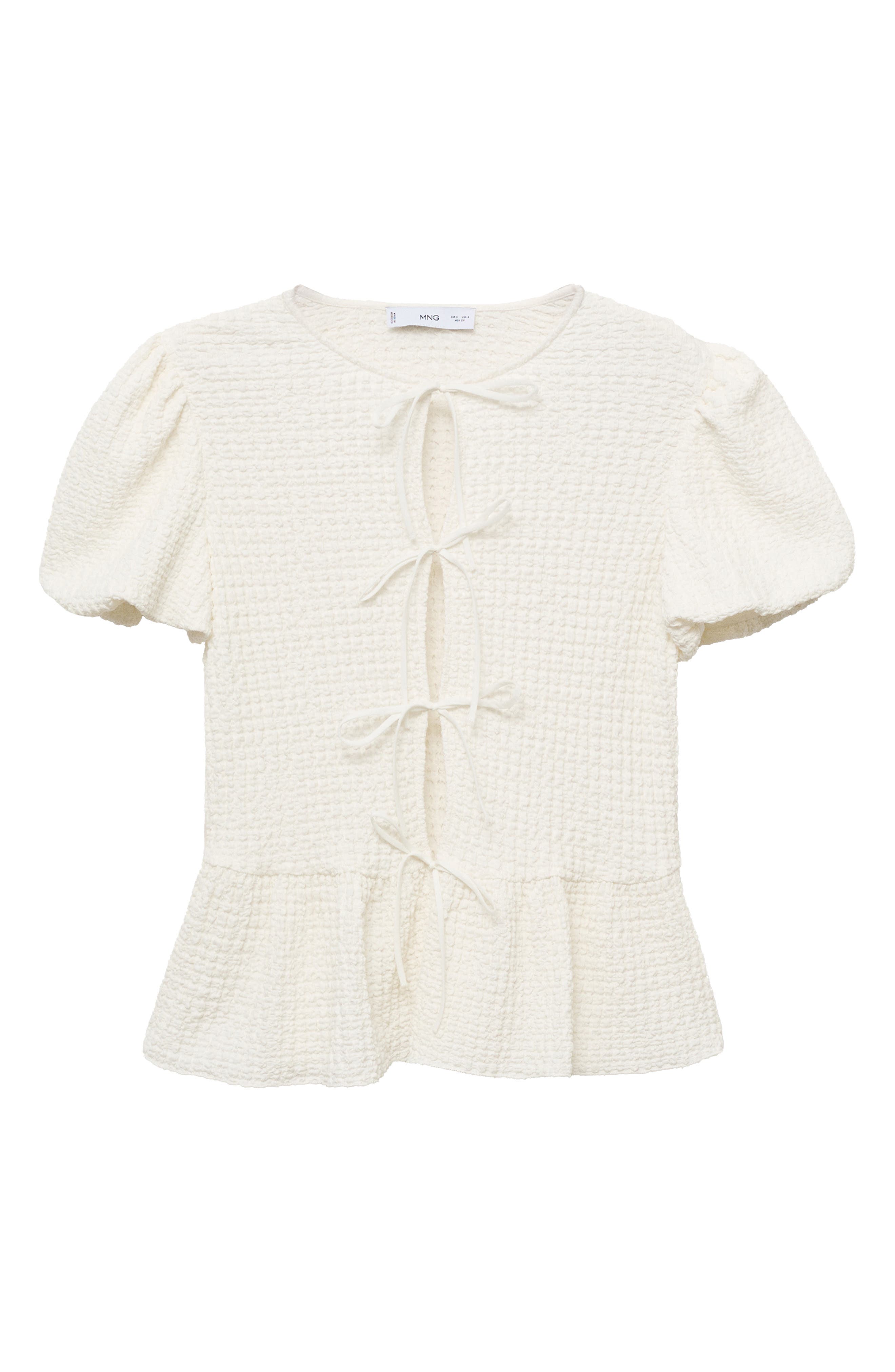 Texture Tie Front Peplum Top
