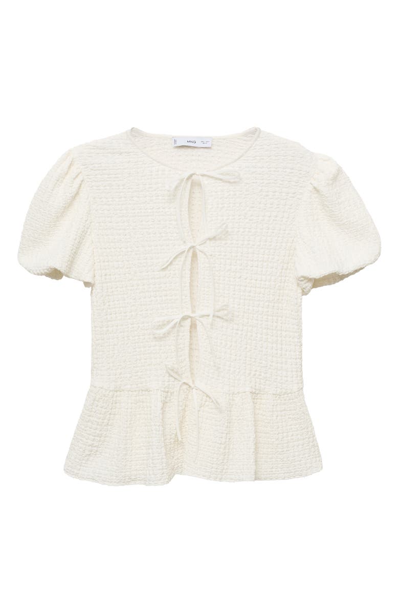 MANGO Texture Tie Front Peplum Top, Alternate, color,