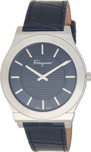 FERRAGAMO Leather Strap Watch, 42mm