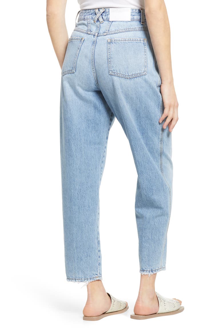 Pearl High Waist Pleated Nonstretch Straight Leg Jeans, Alternate, color, MID BLUE