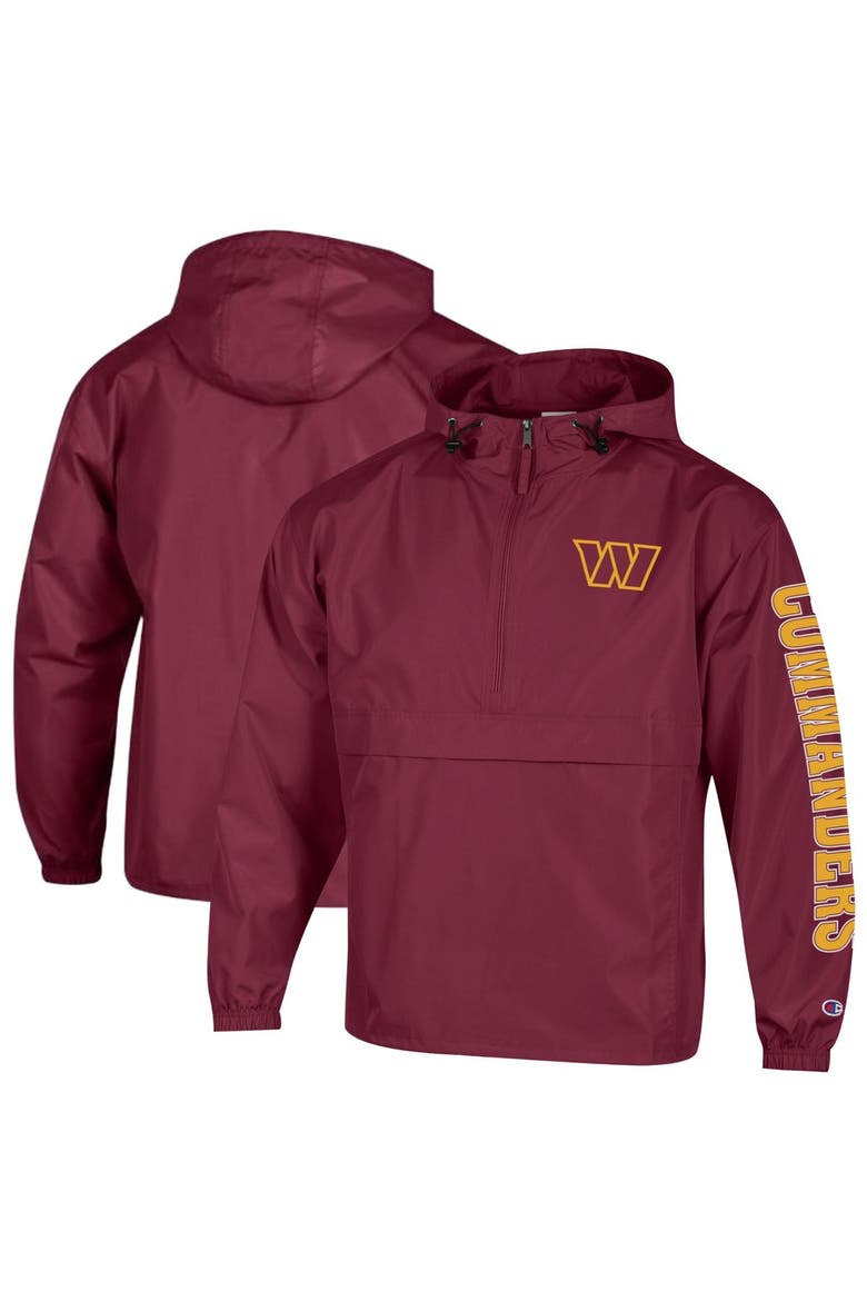 Men's Champion Burgundy Washington Commanders Packable Hooded Windbreaker Half-Zip Jacket, Main, color, Burgundy