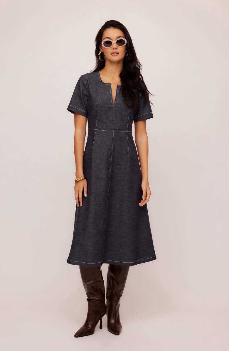 FIFTEEN TWENTY Olivia Contrast Stitch Denim Midi Dress, Alternate, color,