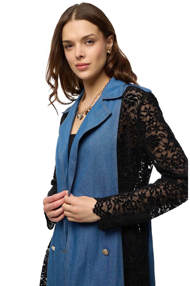 Lace Trim Denim Topper, Alternate, color, DENIM