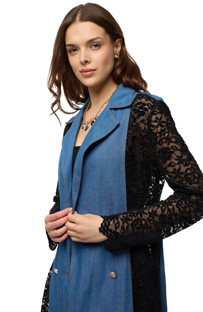 SAACHI Lace Trim Denim Topper, Alternate, color, Denim