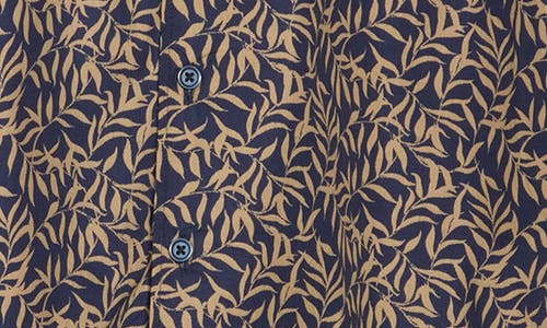 Nordstrom Rack Short Sleeve Cotton Poplin Button-up Shirt In Navy Blazer Trailing Vines