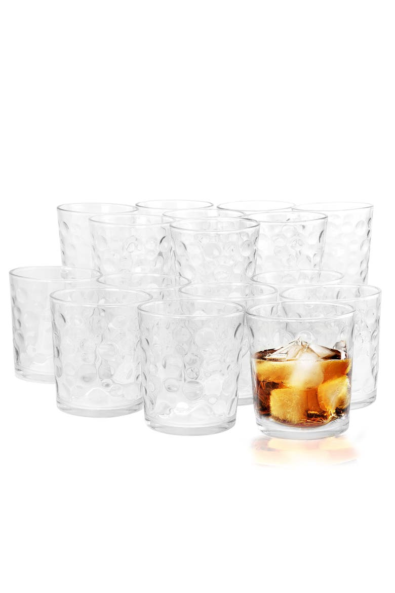 Great Foundations 16 Piece Tumbler and Double Old Fashioned Glass Set in Bubble Pattern, Main, color, Clear