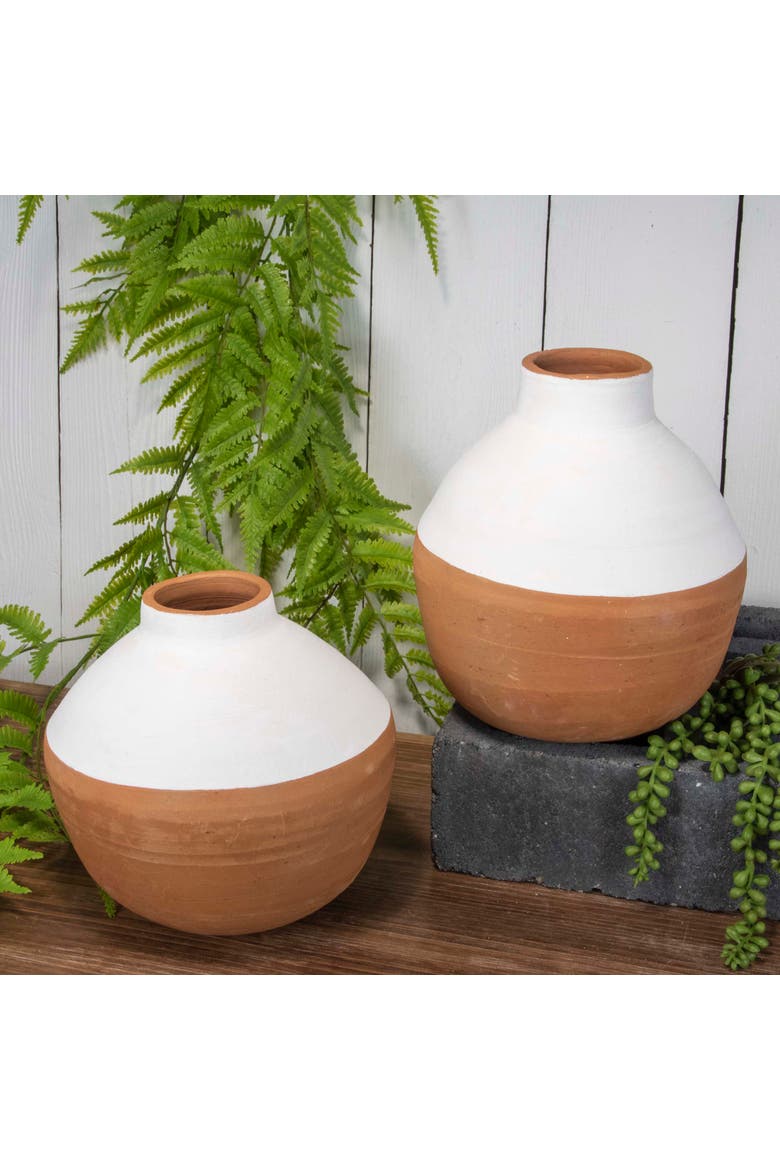 Wide White Painted Natural Terracotta Decorative Vase, Alternate, color, White