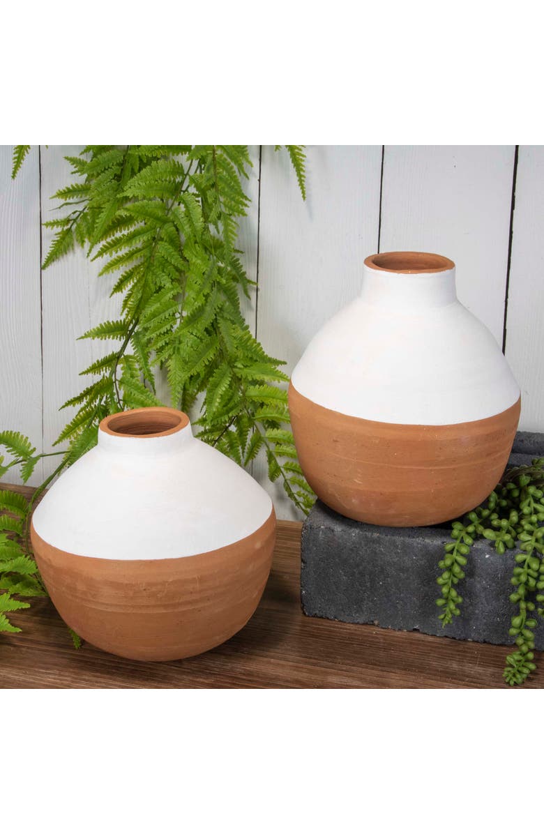 Foreside Home and Garden Wide White Painted Natural Terracotta Decorative Vase, Alternate, color, White