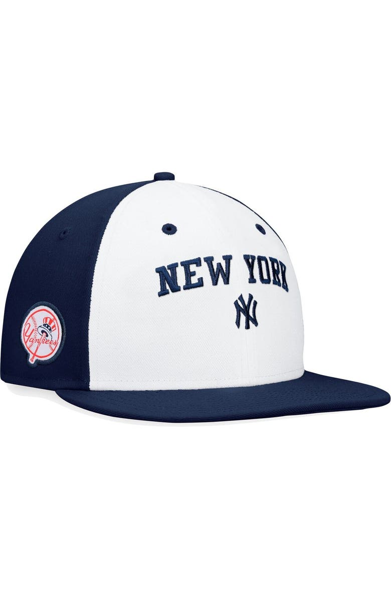 FANATICS Men's Fanatics Branded White/Navy New York Yankees Iconic Color Blocked Fitted Hat, Main, color, 