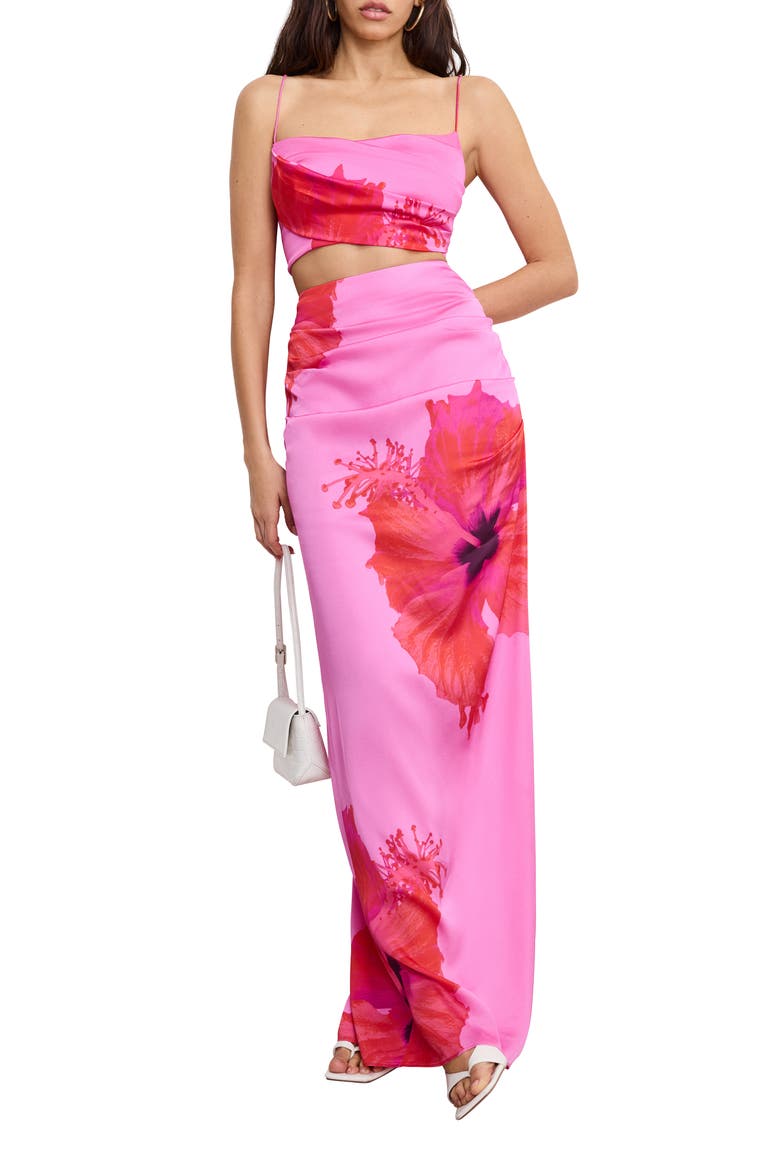 Satin Maxi Skirt, Main, color, PINK HIBISCUS002