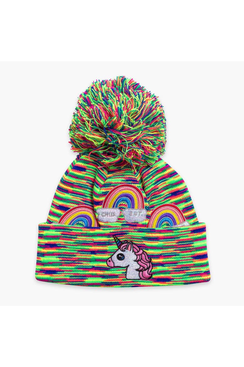 Kids Unicorn Pom Winter Hat, Main, color, Rainbow