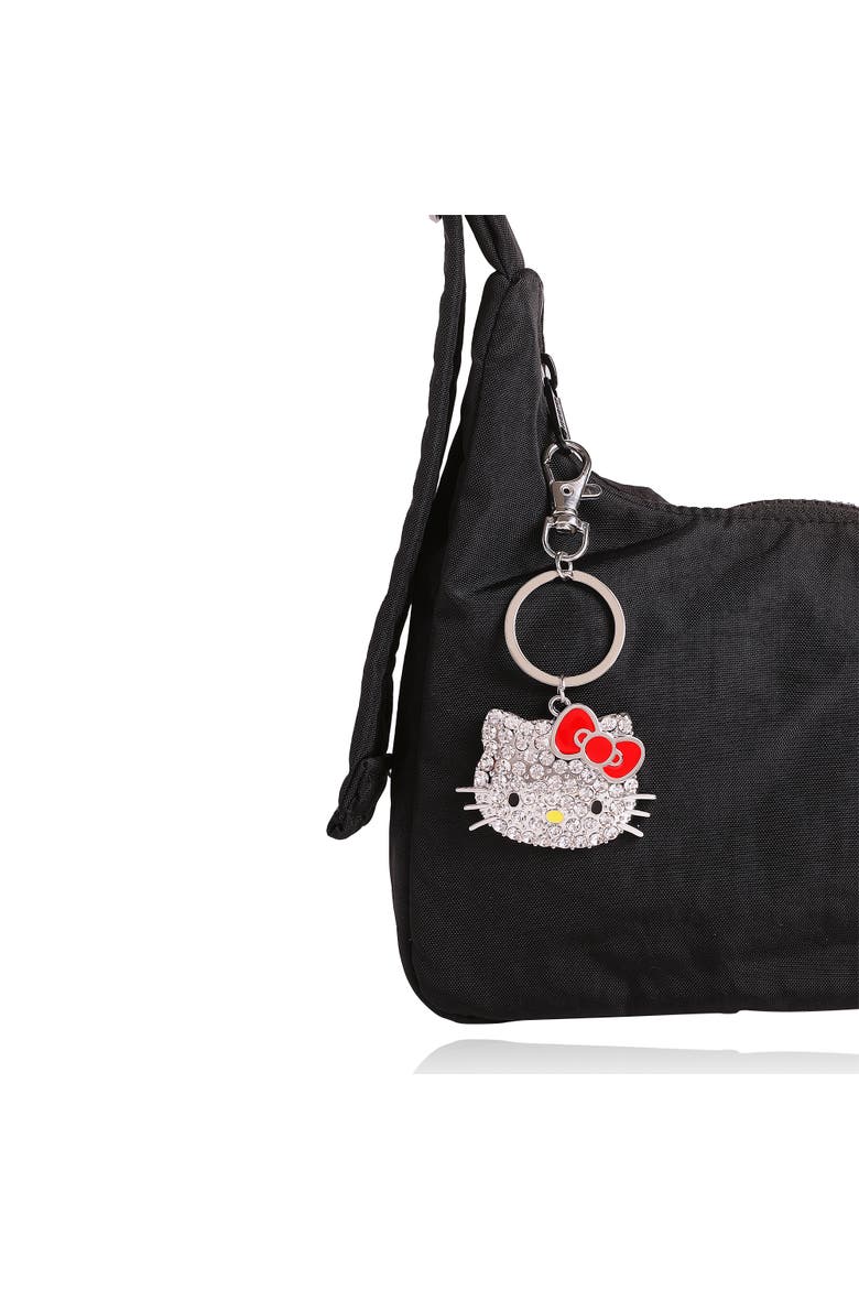 SALLY ROSE Hello Kitty Keychain and Necklace Set for Women Official License, Crystal Pave Sanrio Pendant Necklace and Key Chain, Alternate, color, white, red