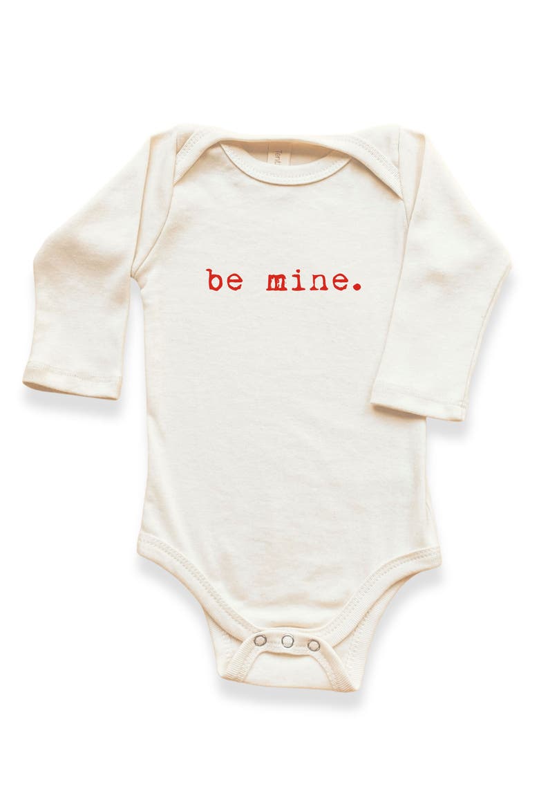 Be Mine Organic Long Sleeve Baby Bodysuit, Main, color, Natural Red Lettering
