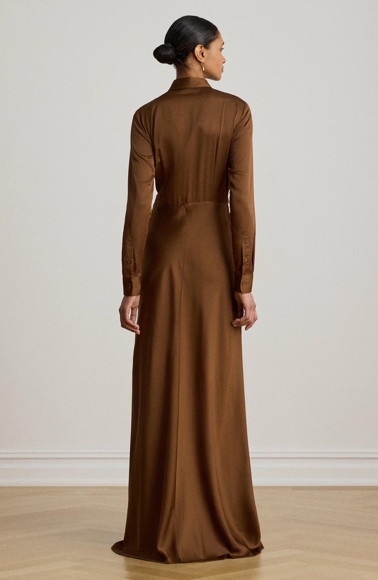 Lauren Ralph Lauren Featherweight Satin Charmeuse Shirtdress Gown, Alternate, color, Light Tobacco Brown