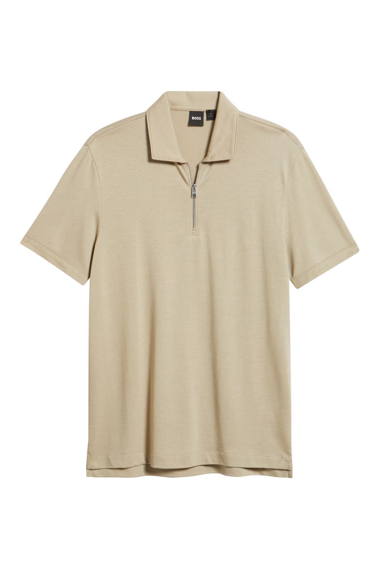 Paras Piqué Zip Polo, Alternate, color, DARK BEIGE