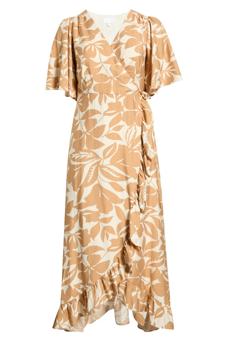 Ruffle Wrap Dress, Alternate, color, OATMEAL