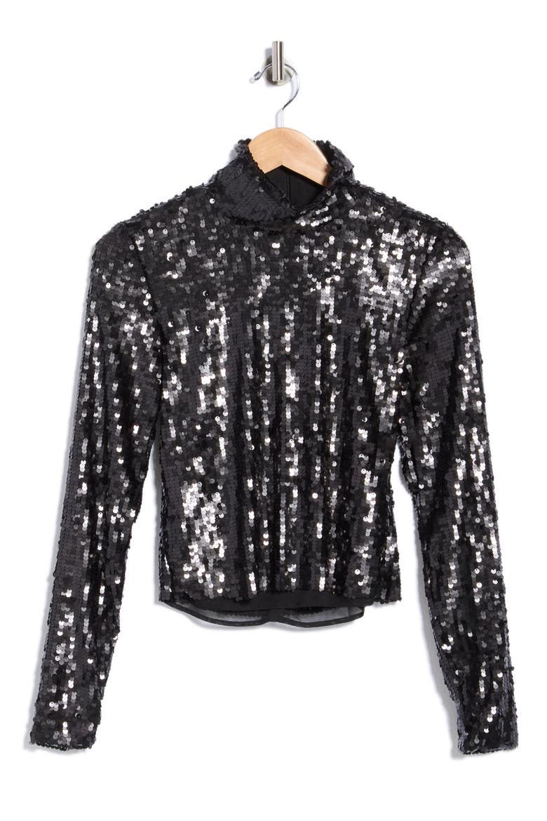Lucy Sequin Turtleneck Top, Alternate, color, BLACK