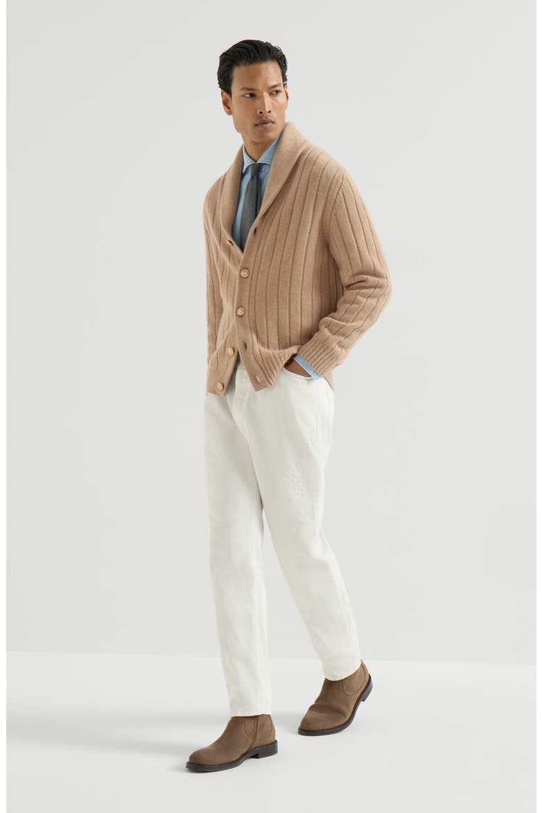 Cashmere ribbed cardigan, Alternate, color, Camel