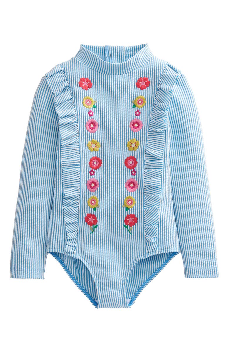 Mini Boden Kids' Embroidered Long Sleeve One-Piece Swimsuit, Main, color, 