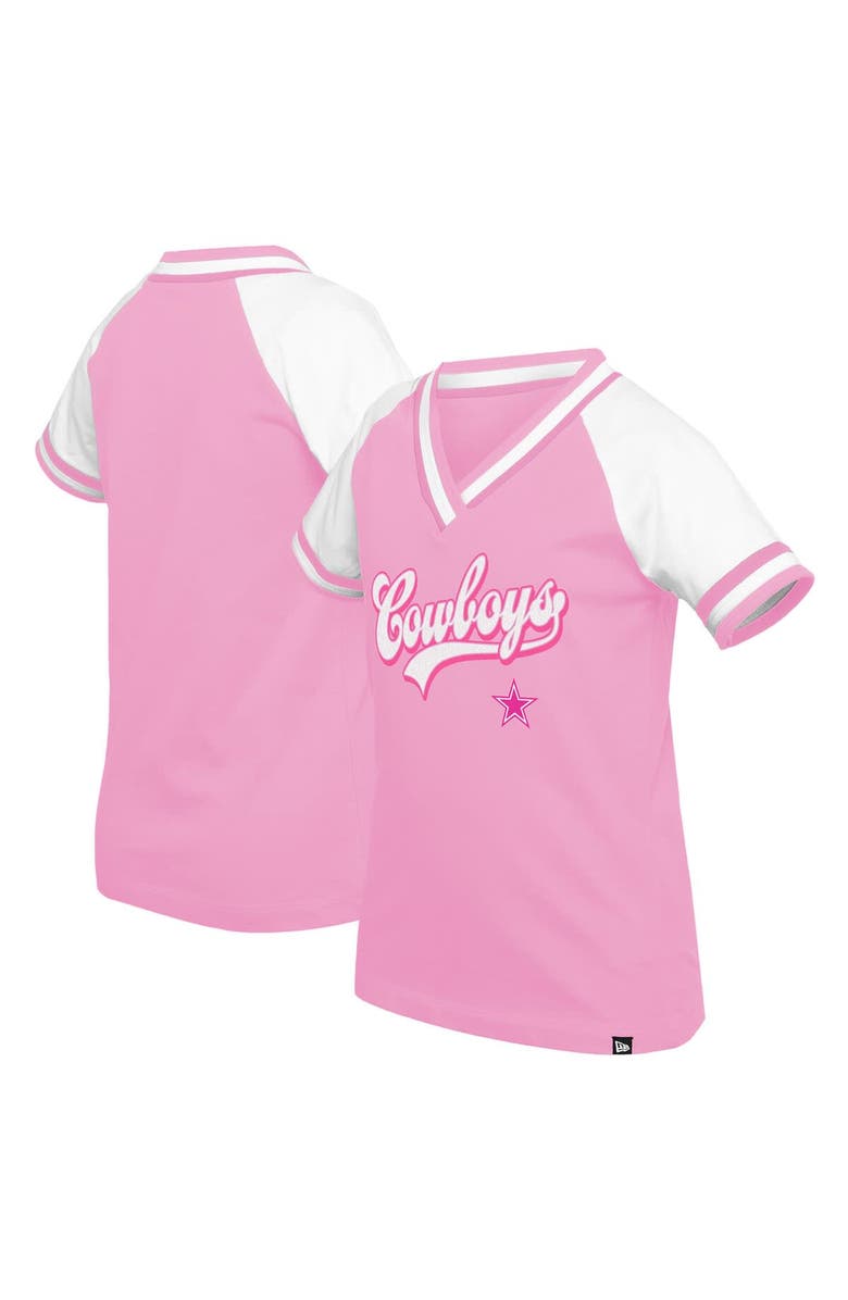 New Era Girl's Youth New Era  Navy Dallas Cowboys Mommy & Me Multiplier Raglan V-Neck T-Shirt, Main, color, 