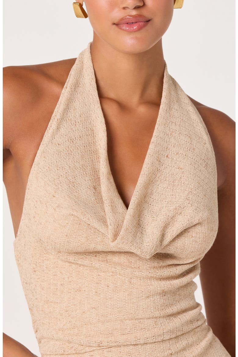 Inez Cowl Halter Neck Mixed Media Maxi Dress, Alternate, color, NATURAL