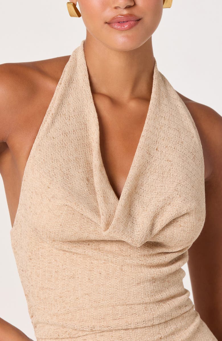 ASTR the Label Inez Cowl Halter Neck Mixed Media Maxi Dress, Alternate, color, Natural