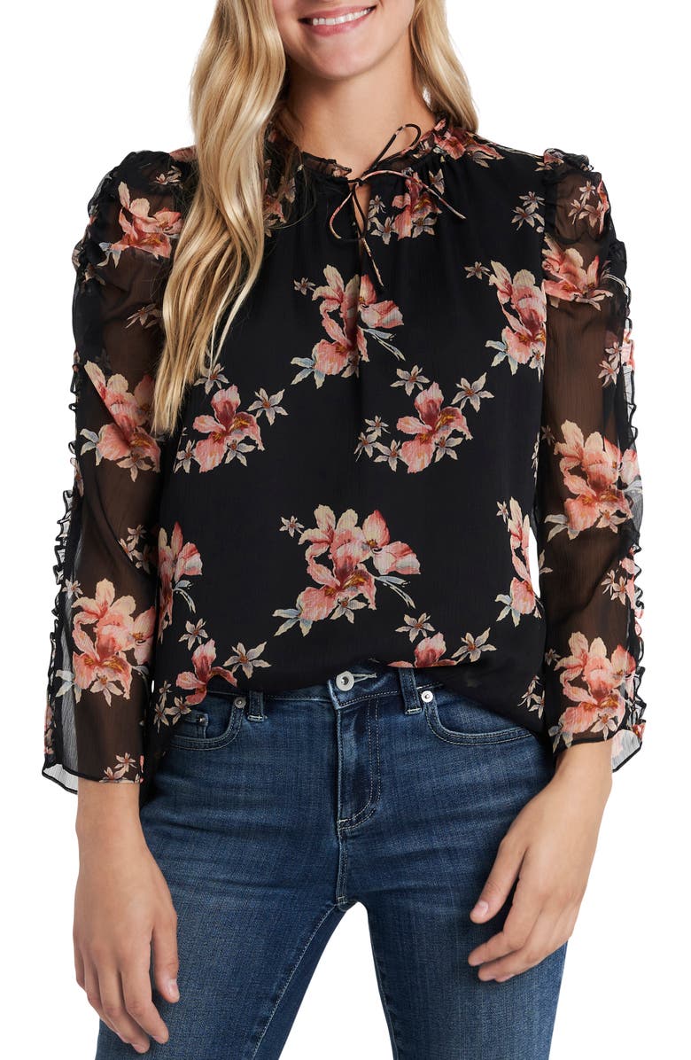 CeCe Lava Flower Ruffle Blouse, Main, color, 