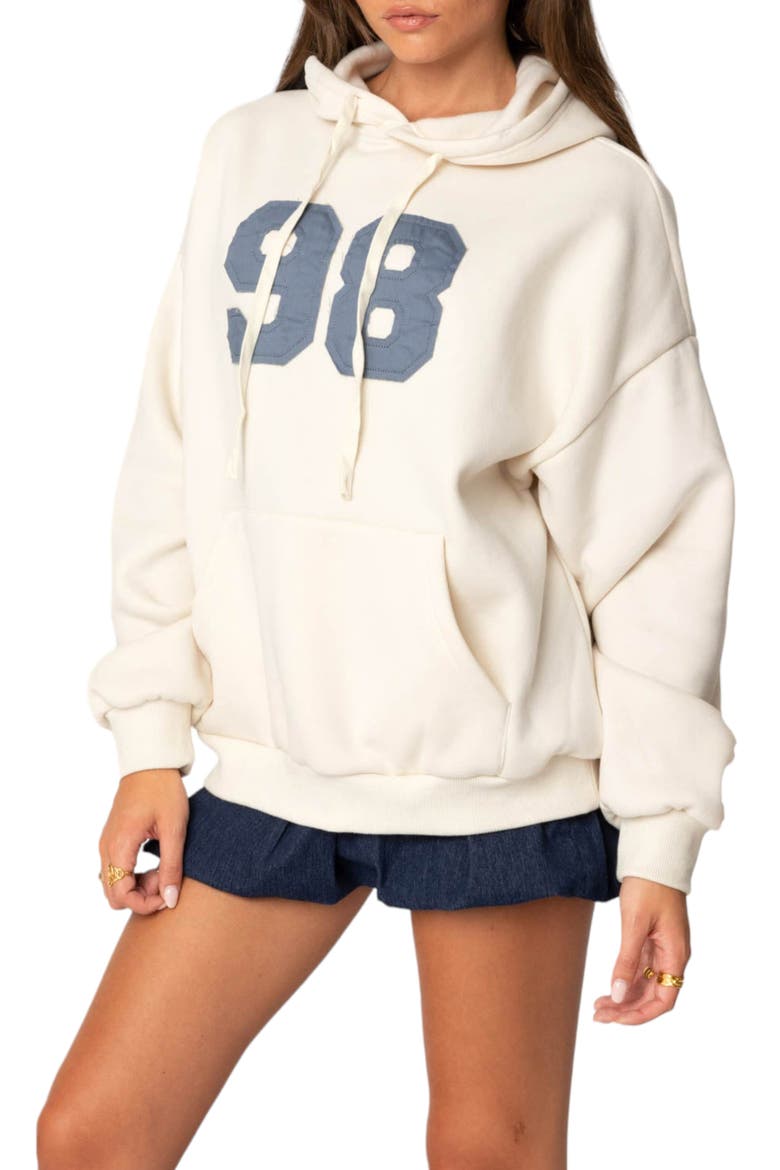 98 Oversize Cotton Blend Graphic Hoodie, Alternate, color, CREAM