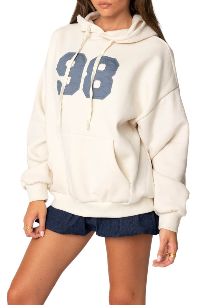 EDIKTED 98 Oversize Cotton Blend Graphic Hoodie, Alternate, color, Cream