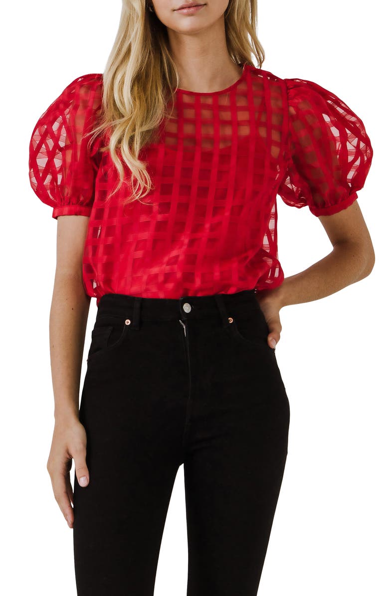 English Factory Windowpane Sheer Top, Alternate, color, Red