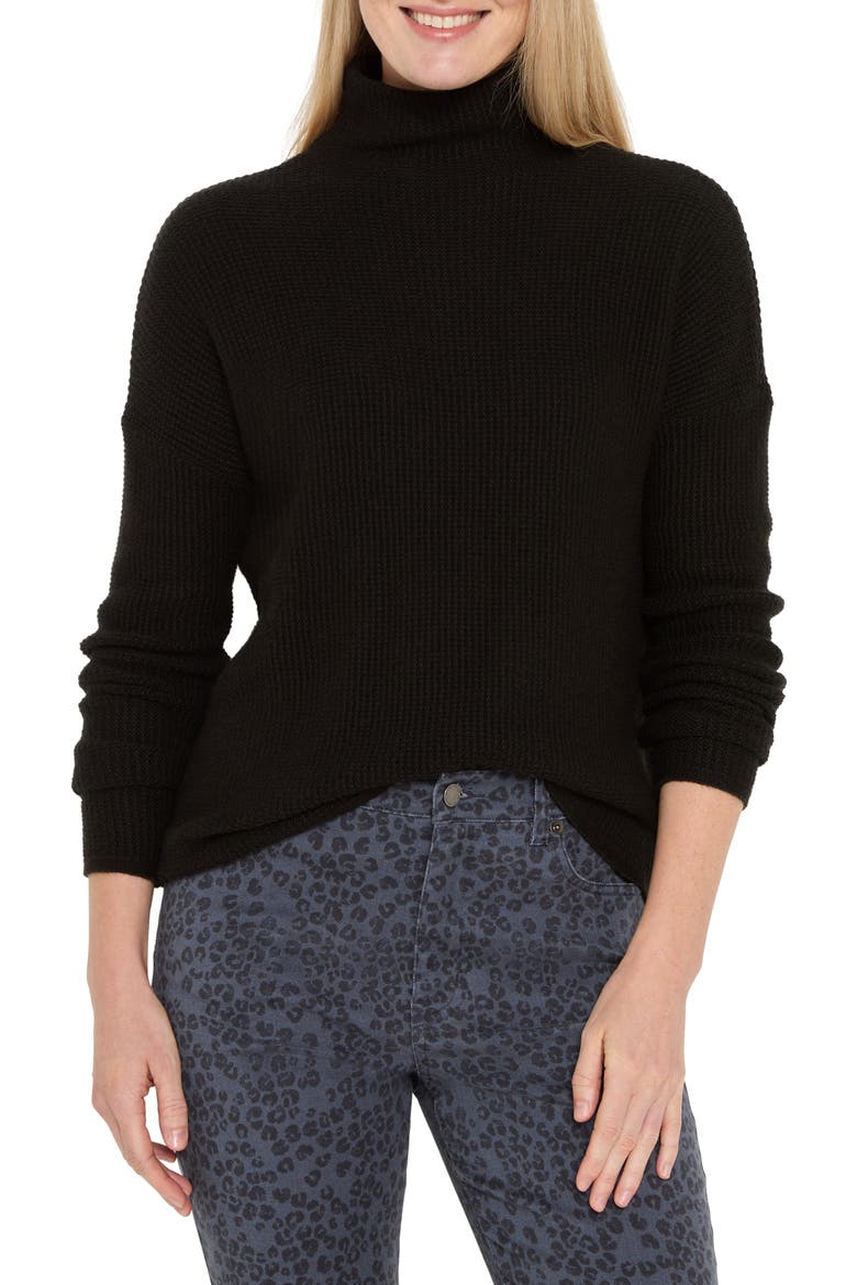 Waffle Stitch Tuck Sweater, Main, color, BLACK ONYX