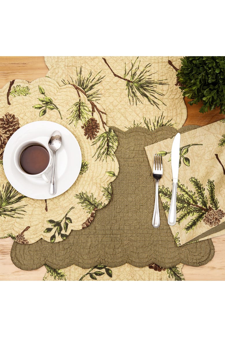 Woodland Retreat Quilted Reversible Cotton Pinecone Theme Table Runner 14" x 51", Alternate, color, Brown