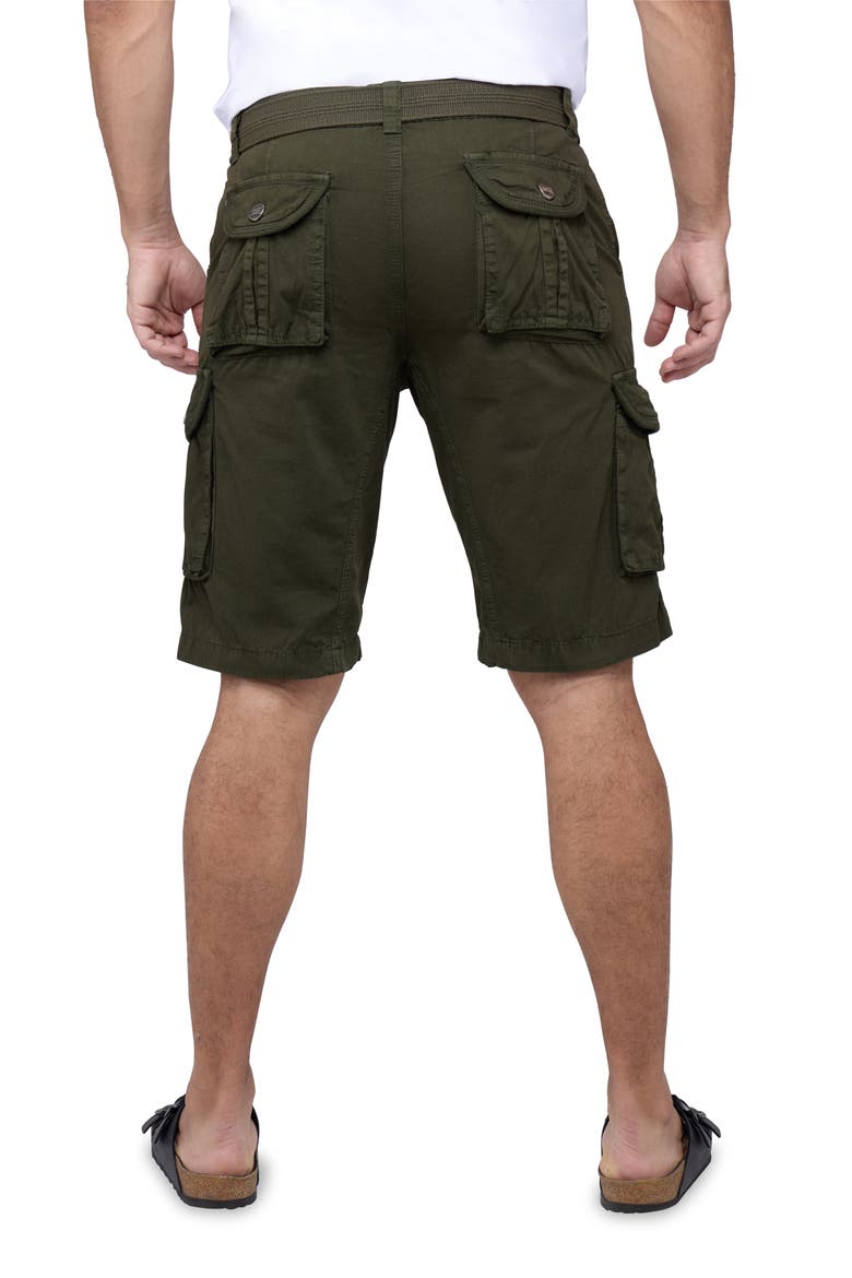 Belted Cotton Twill Cargo Shorts, Alternate, color, OLIVE